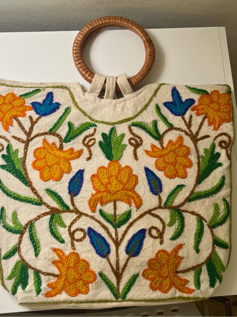 Handmade Aari Kashmiri Embroidered Tote Bag